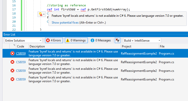 readonly refrerence version warning